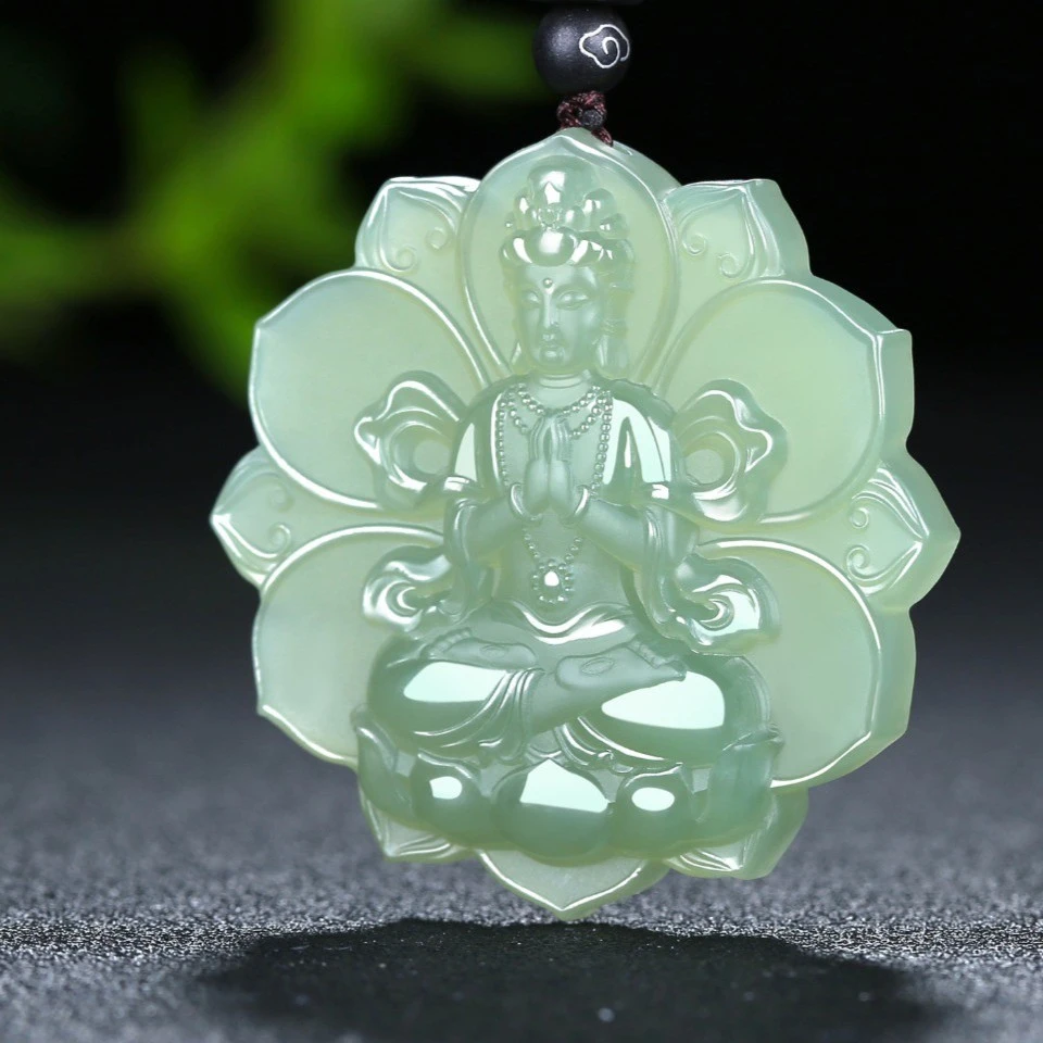 天然和田玉粉青莲花观音挂件吊坠玉坠质地莹润油亮色泽百搭显气质