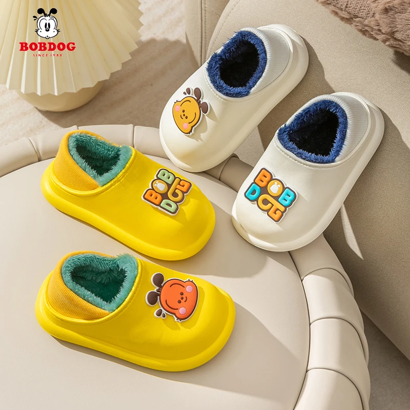 巴布豆儿童冬季婴幼儿女童棉拖鞋包跟男童棉宝宝室内家居情侣防水