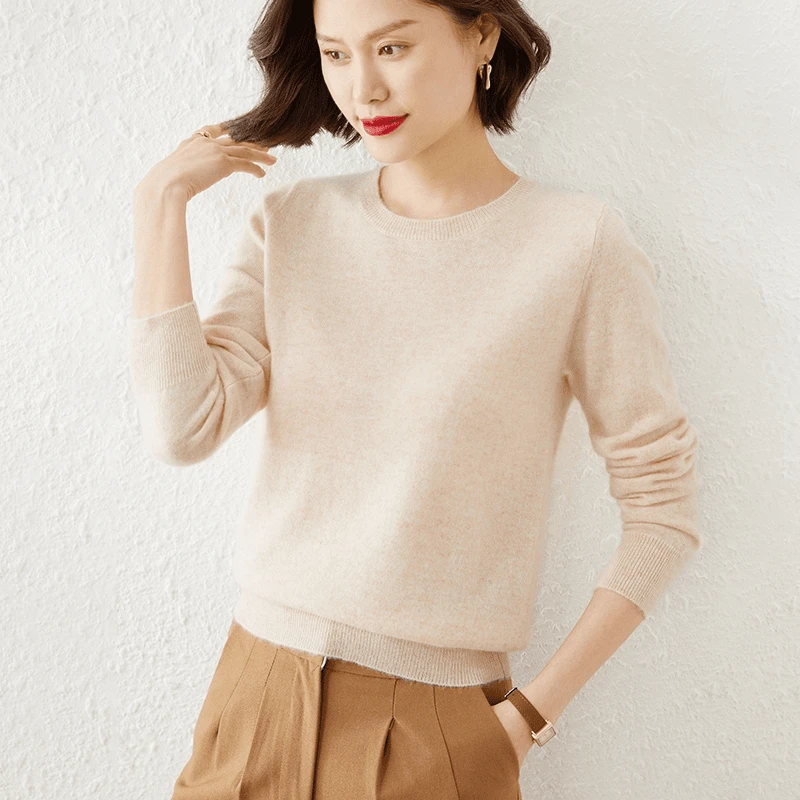TY圆领长袖羊毛针织衫纯色休闲百搭简约60611