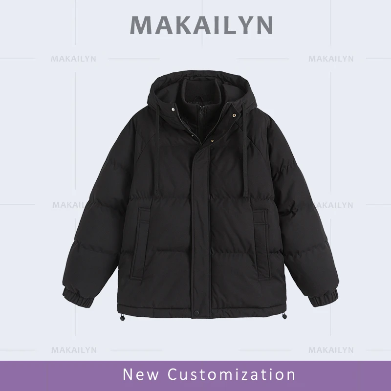 纯色假两件手塞棉3D弹力棉服男女冬季保暖宽松连帽高领情侣棉衣