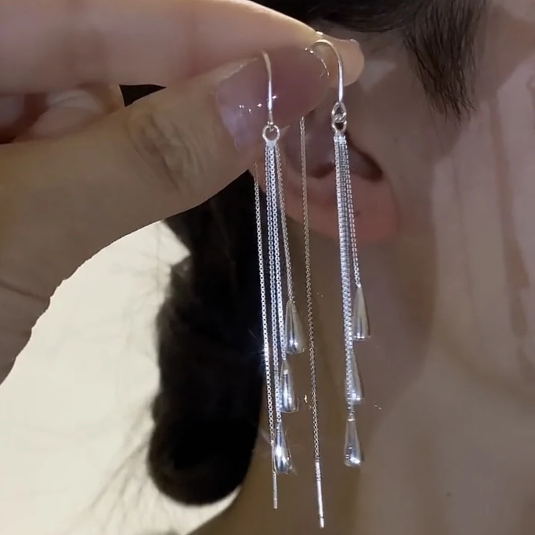 铜合金耳饰 新款潮气质长款流苏水滴耳坠耳线耳环简约显脸瘦耳饰