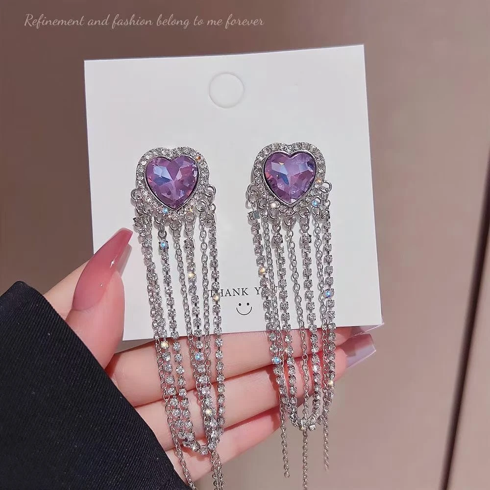 锌合金耳饰 长款流苏耳环女2023年新款潮满钻耳饰品气质