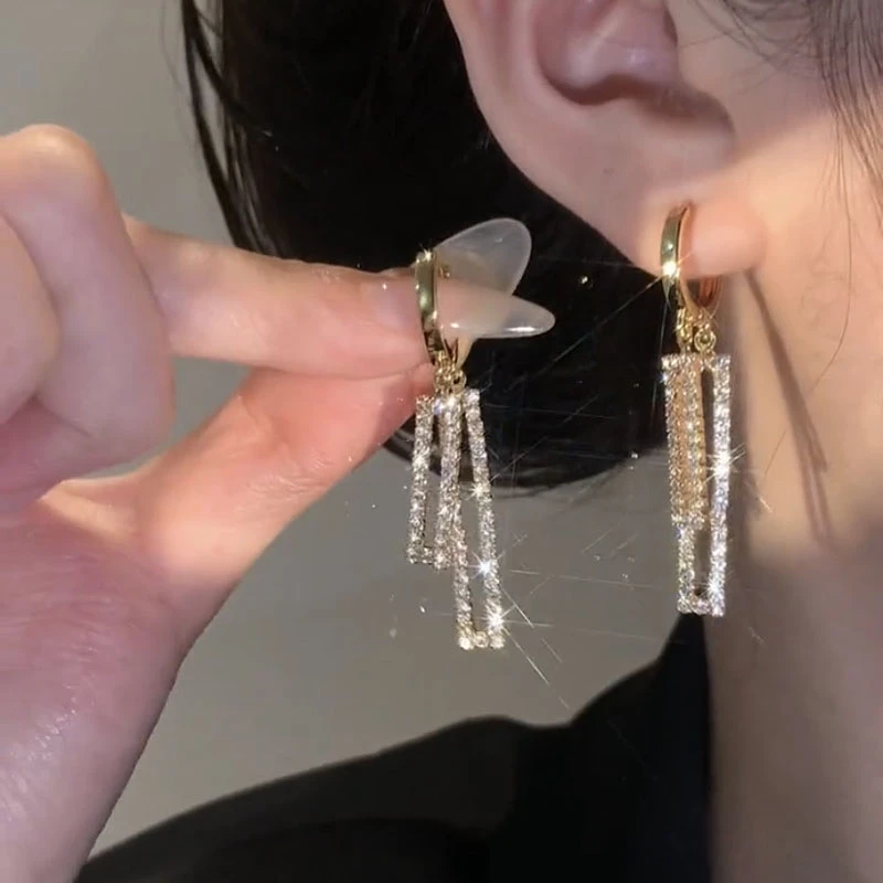 锌合金耳饰 【冰月晨心】轻奢小众网红设计长款高级感耳饰RH7508#