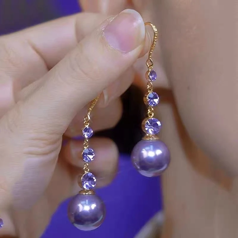 铜合金耳饰 紫色耳环时尚气质长款显脸瘦耳钩简约港风复古耳饰女