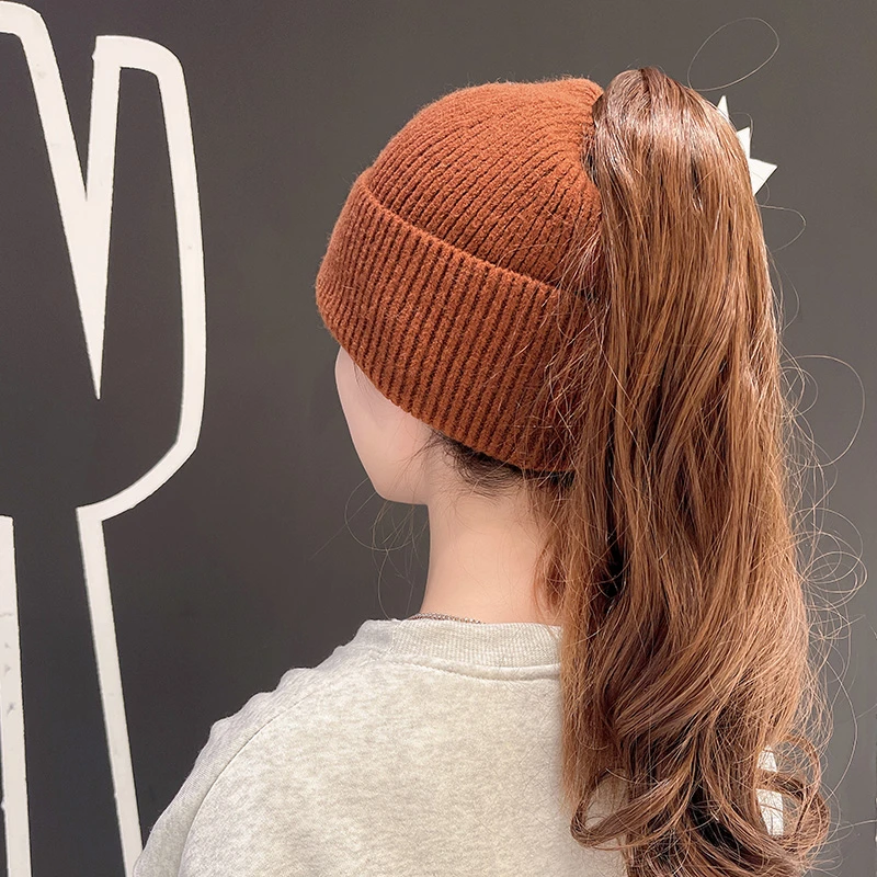 针织空顶帽子女冬保暖发带帽跑步运动马尾帽子适合扎高马尾的帽子