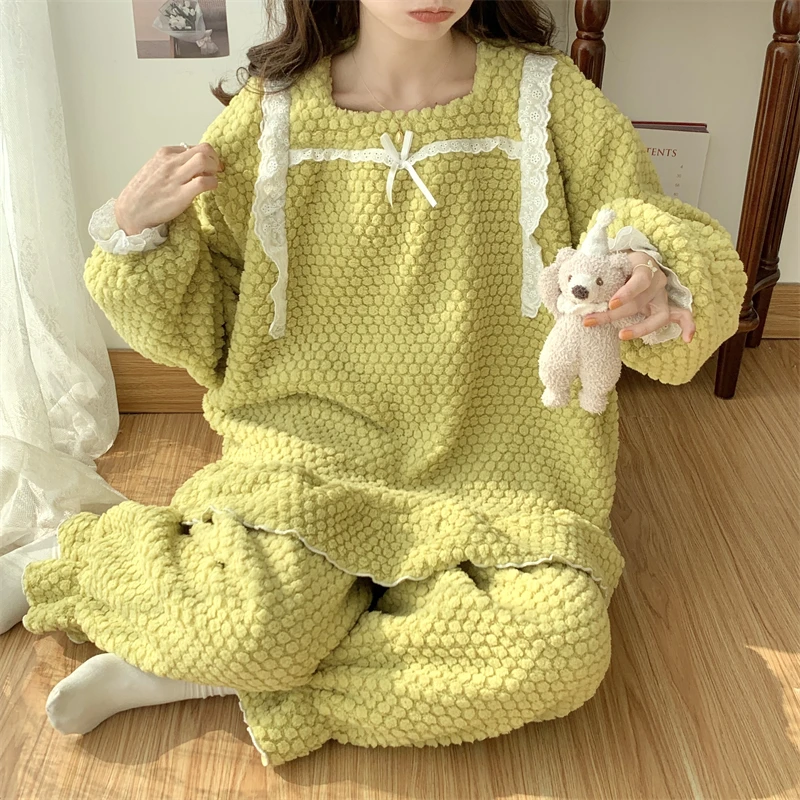 (300斤大码睡衣)长毛绒睡衣女秋冬加厚公主珊瑚绒睡衣女套装宽松