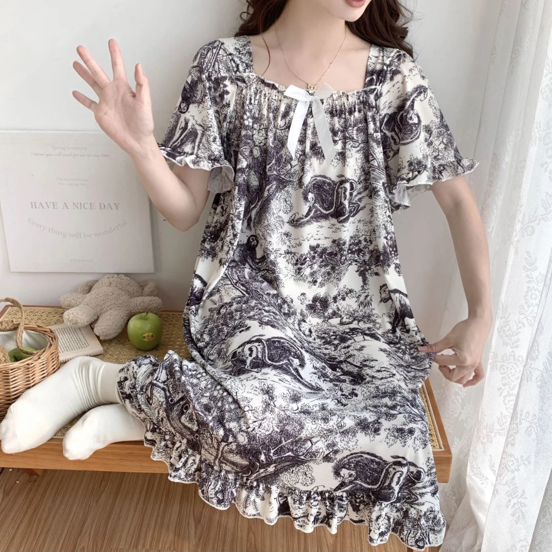 网红200斤睡衣女大码胖m夏季宽松冰丝凉感中长款甜美薄款显瘦睡裙