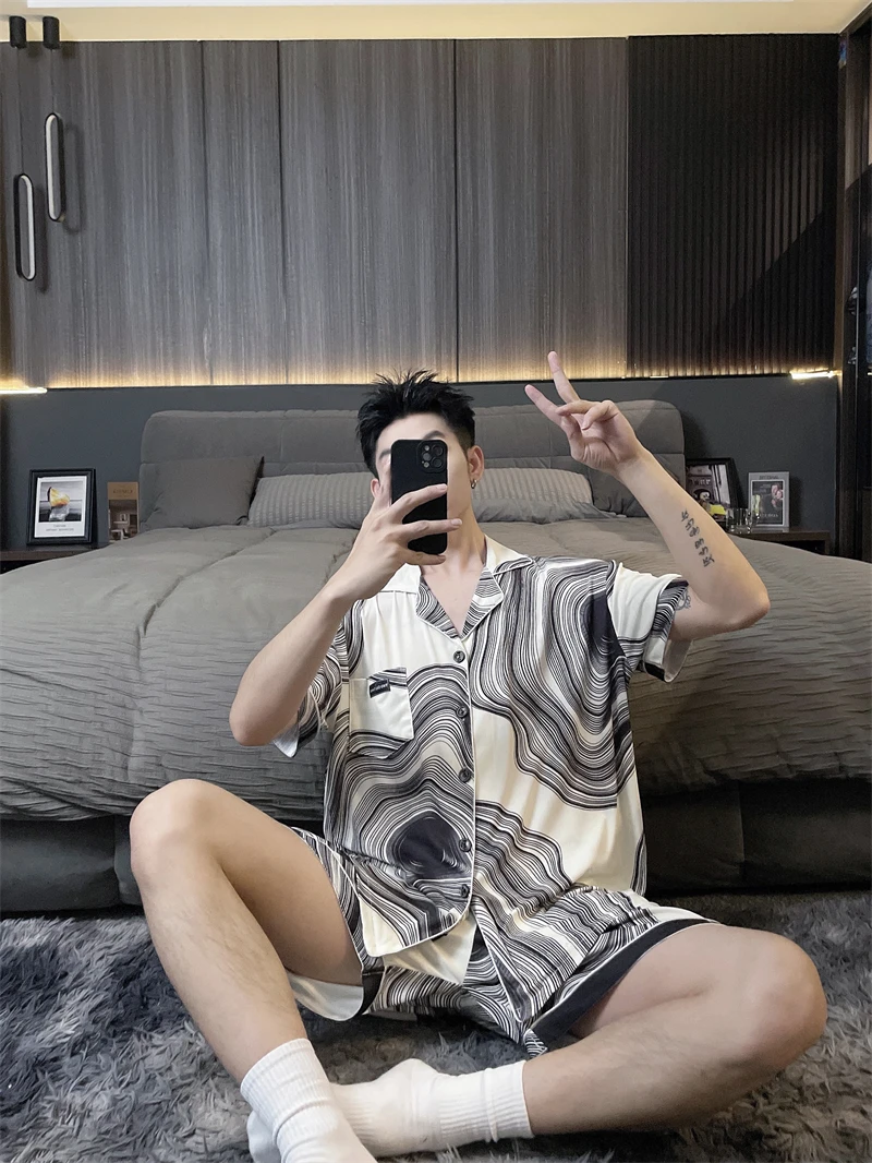 夏季300斤大码冰丝凉感睡衣男士款短裤套装宽松加大休闲居家居服