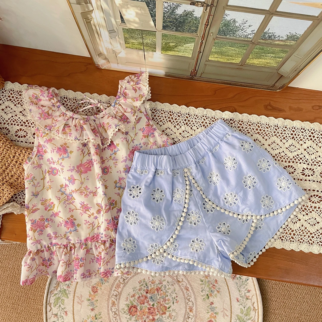 【海岛2.0】2024新品儿童夏季女童甜美度假风小碎花无袖吊带套装