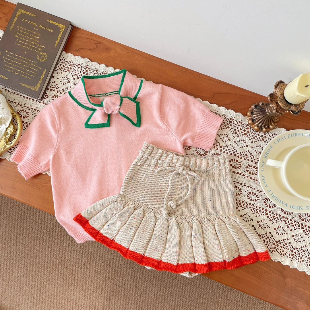 现货！女童裙裤2024夏季新品儿童针织绑带半身短裙套装夏款小童