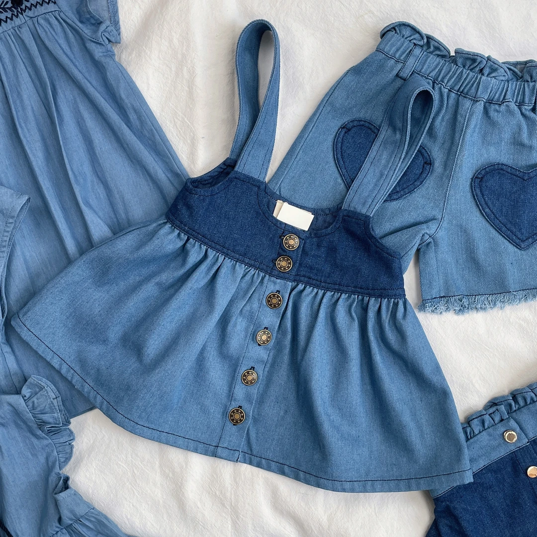 24夏季女童田园风牛仔连衣裙