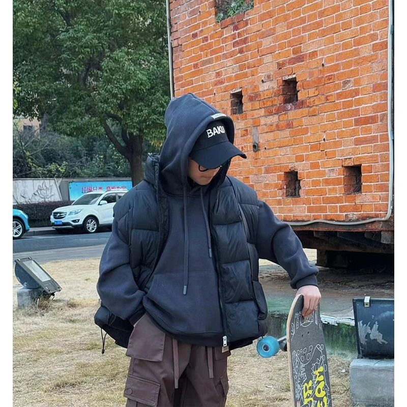 帅晨晨【街拍选手】保暖羽绒马甲防风连帽外套保暖学生背心23408