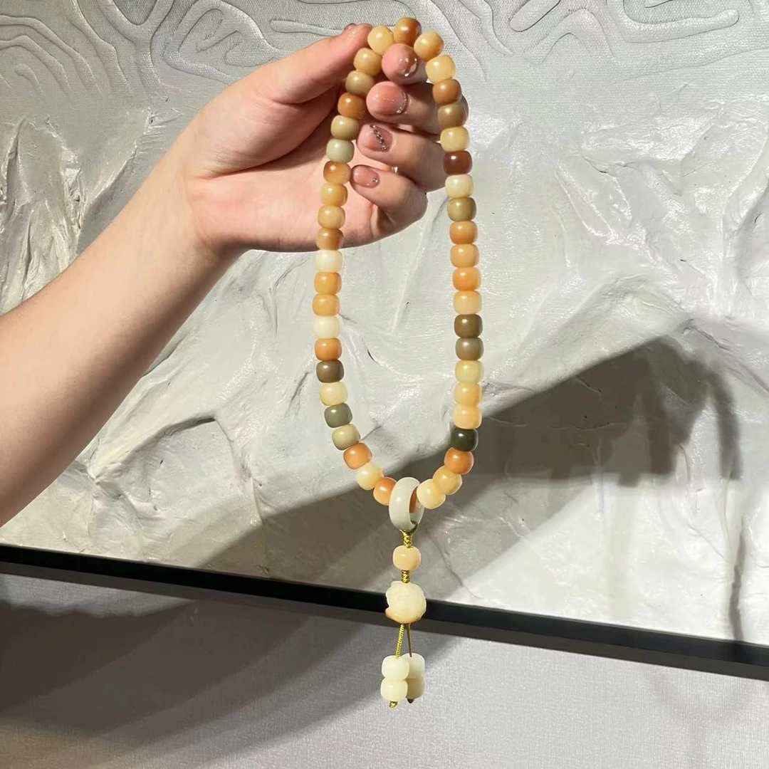 多宝醒狮手持渐变白玉菩提根手串跑环文玩男佛珠盘玩菩提子女