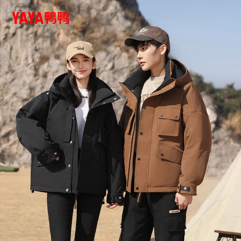 YAYA/鸭鸭男女同款短款羽绒服鸭绒连帽外套休闲户外YE3B035327P