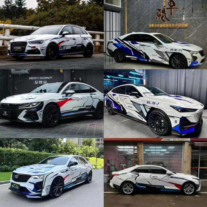 高达改色膜汽车彩绘膜双拼色渐变色卡通定制车衣全车膜全国可施工