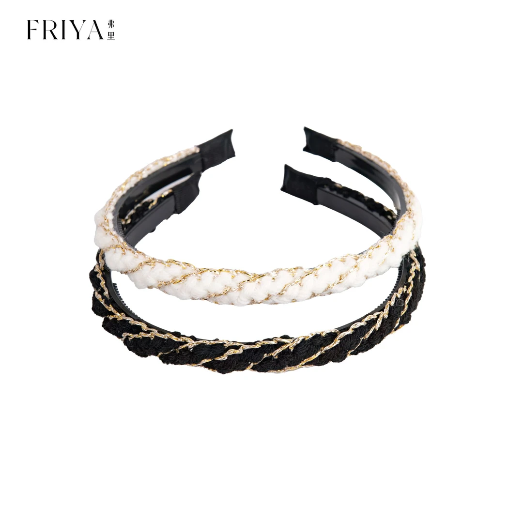 新款小香风针织编织麻花发箍金线锁边工艺带齿防滑洗脸头箍女