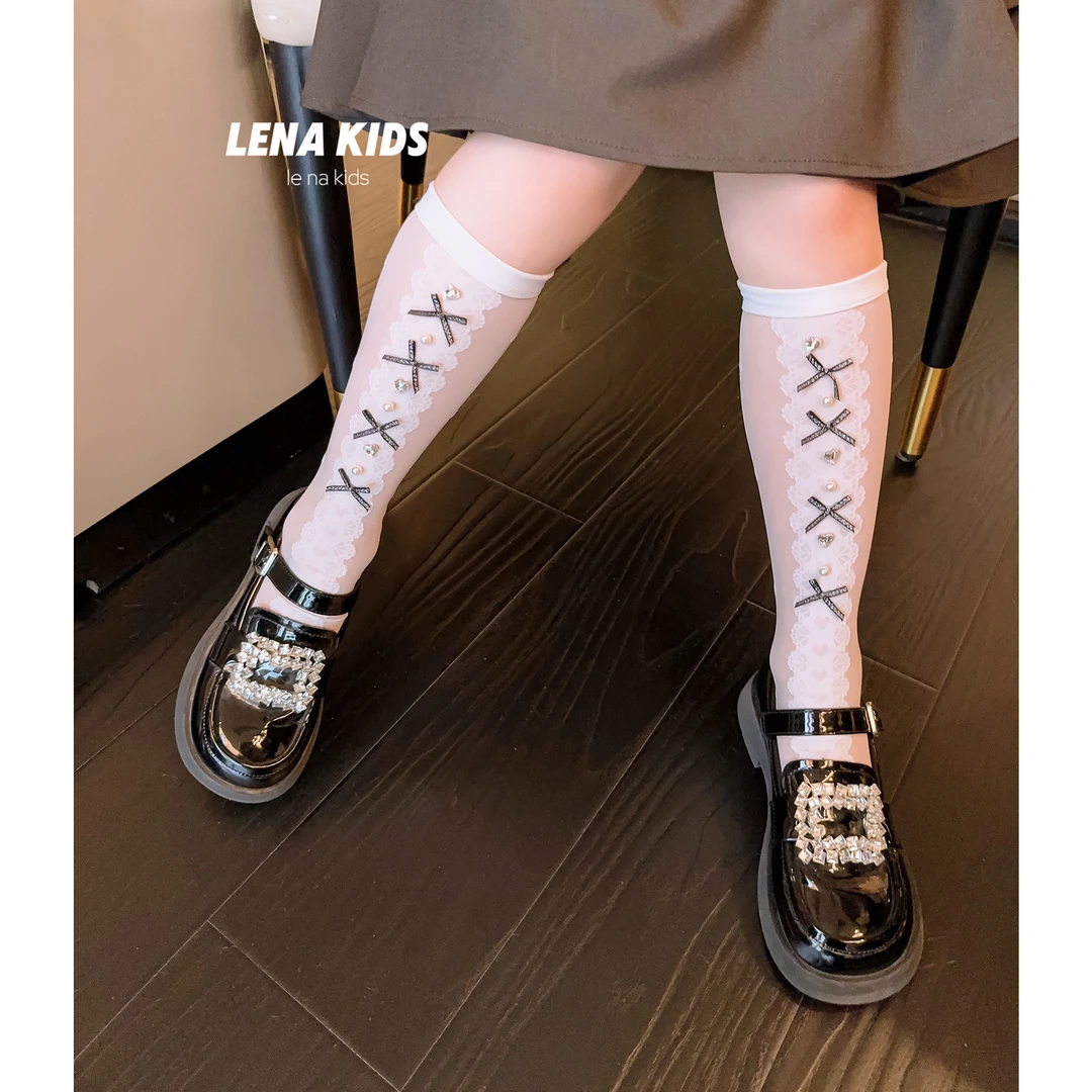 PP·Twinkle  小蝴蝶结蕾丝女宝中筒袜24042503