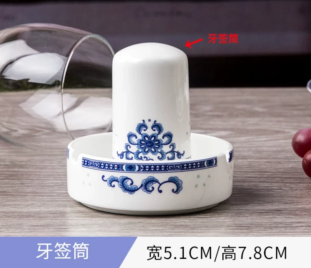 富贵花陶瓷勺子6个/牙签筒