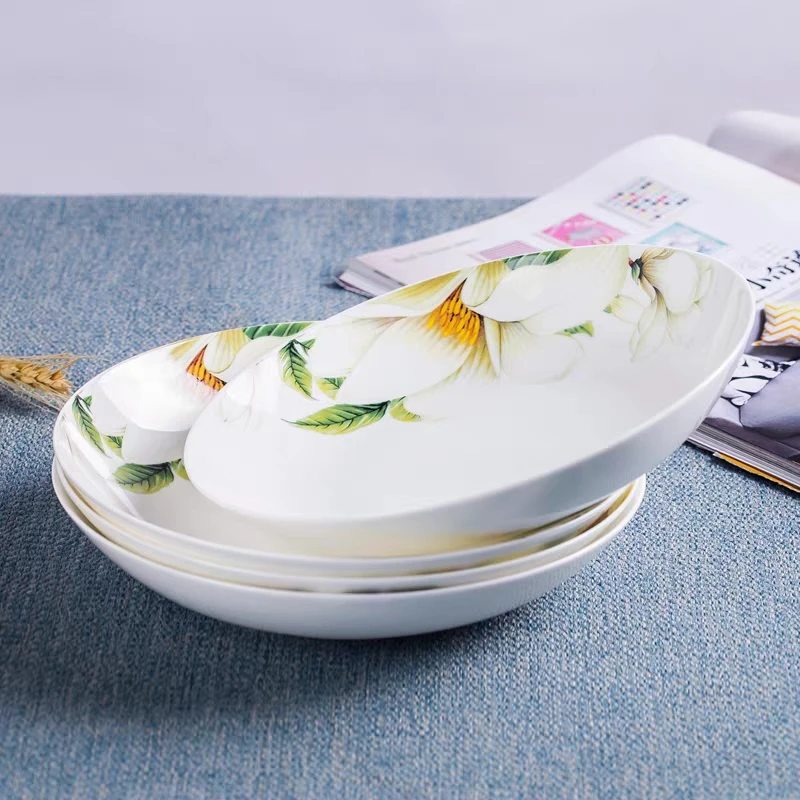 8寸高温骨质瓷家用百合餐盘蓝色韩式菜盘欧式清货6个