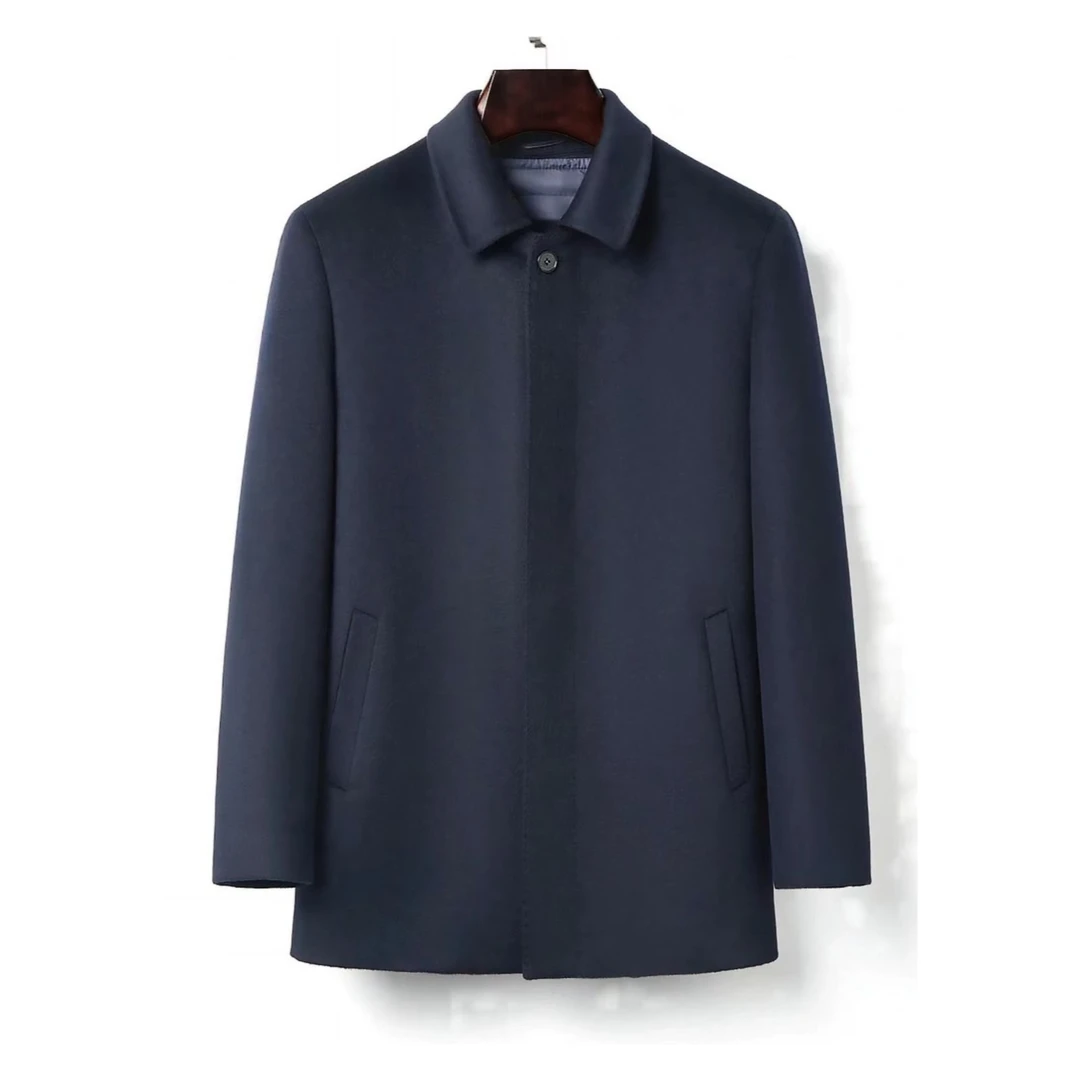 【2356】100%山羊绒大衣鹅绒内胆2024秋冬新款男士翻领休闲商务风衣