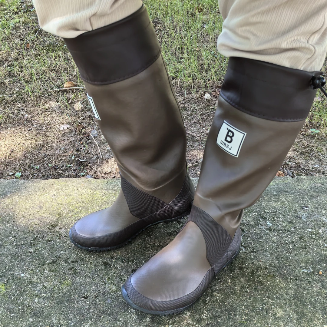 四季钓鱼靴折叠款野鸟雨靴男女款橡胶靴高筒束囗平底靴轻便男款