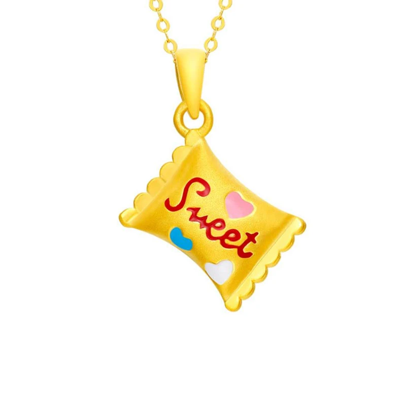 足金999糖果黄金吊坠迷你小 3d硬金锁骨细款项链纯金女款甜美礼物