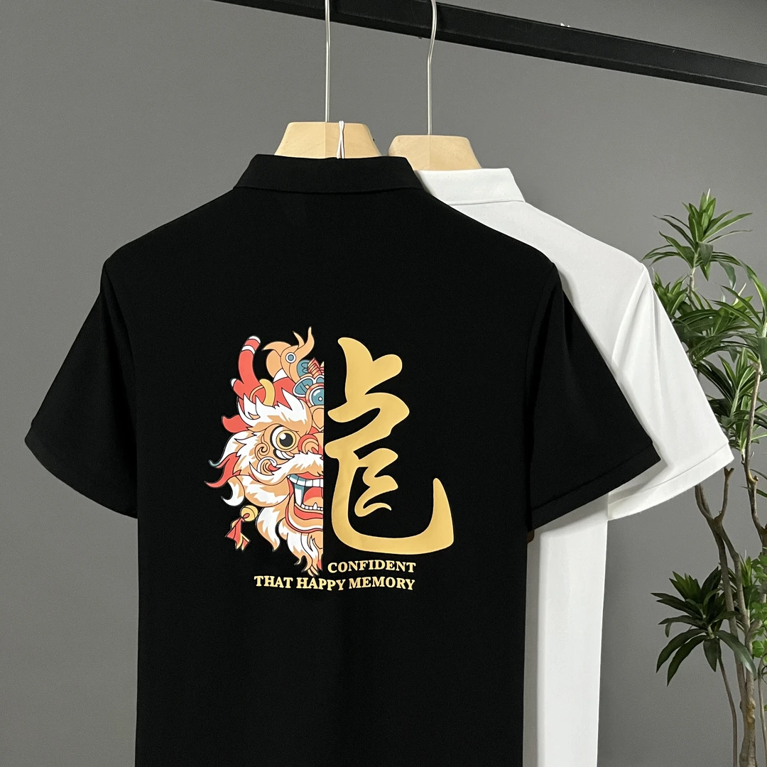 龙年高端新款时尚印花夏季透气薄款修身POLO衫男士带领短袖休闲T