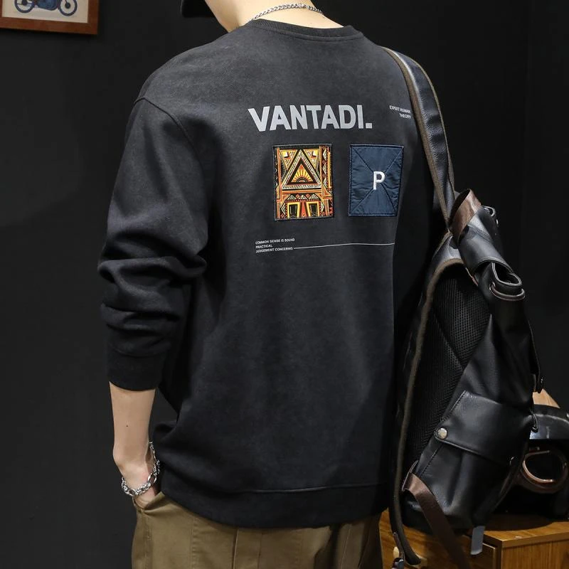 美式重磅潮牌卫衣男春秋冬圆领男款衣服新款秋冬男上衣长袖大码潮