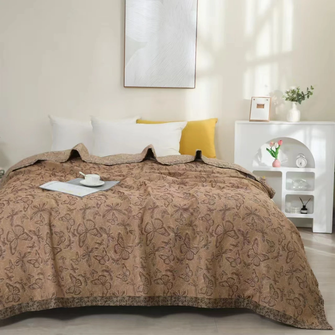 【L 玉带凤蝶】230*250cm精梳细纱高端多功能可铺可盖双面床盖