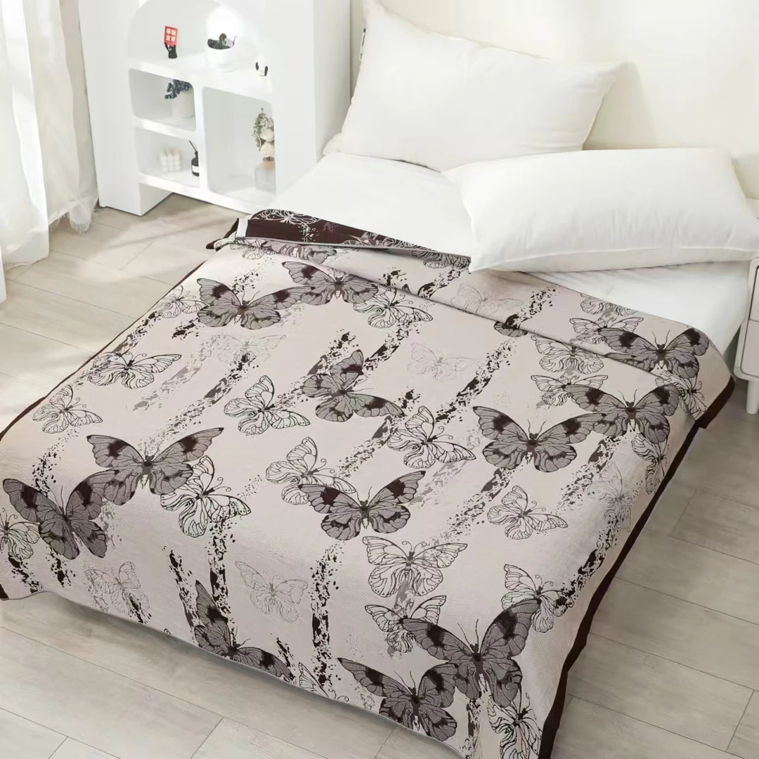 L【单人幻灯蝶影 】150*200CM可铺可盖多层纱布亲肤通用床盖