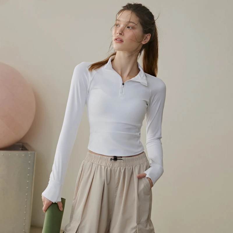 悠和瑜伽服女半拉链修身显瘦运动上衣跑步普拉提健身训练服长袖