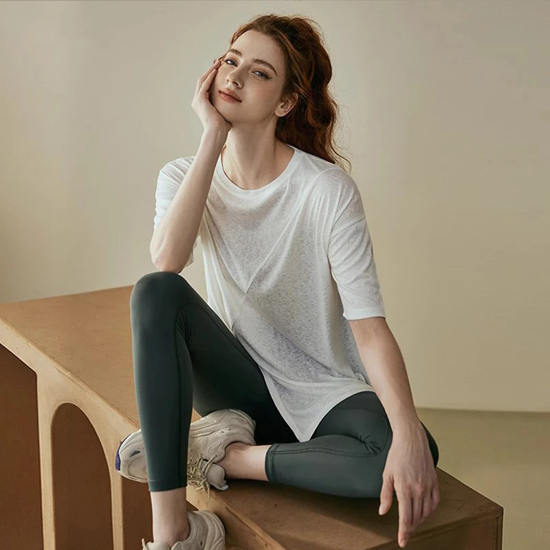 【85折两件】悠和瑜伽服短袖女高颜值薄款休闲宽松运动健身上衣罩衫