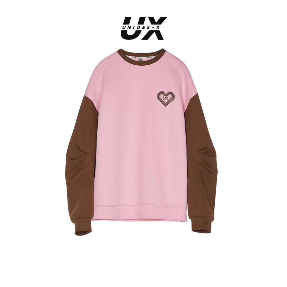 UX2024秋季新款后背织带卫衣拼色圆领粉色卫衣长袖