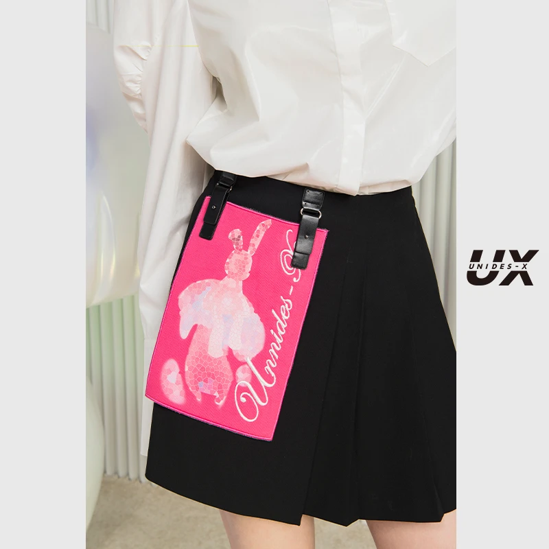 UX 2024秋新款艺术联名不规则半裙女黑色小众设计时尚短裙