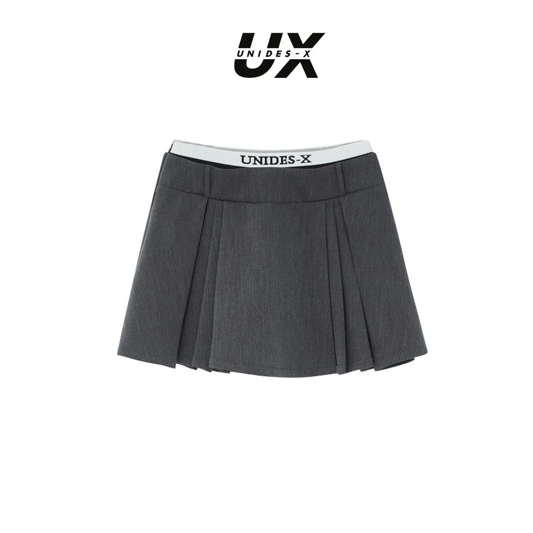 黑色双腰头百褶裙女UX春季新款短款街头百搭高级感短裙高腰时尚