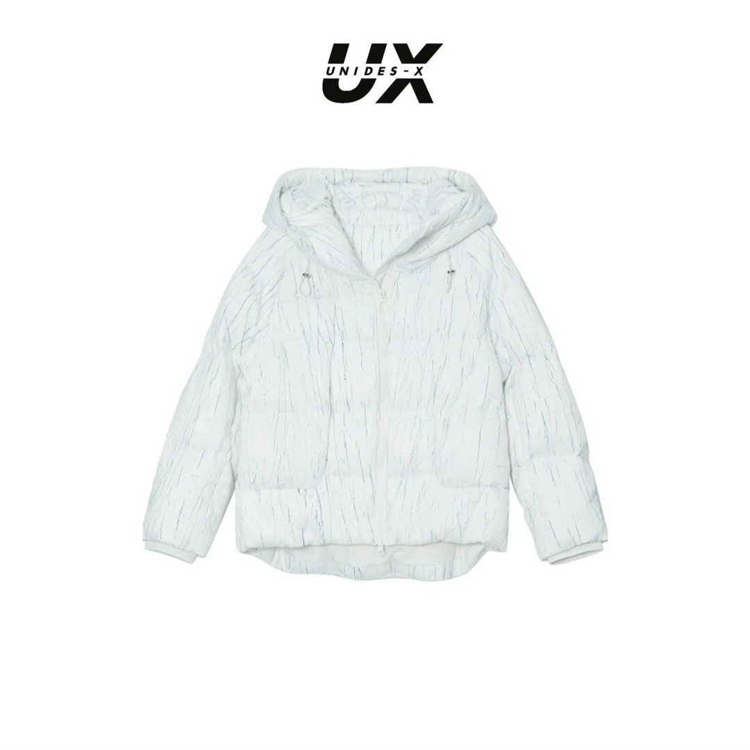 UX艺术家设计树皮纹面料短款羽绒服秋冬百搭时尚休闲外套