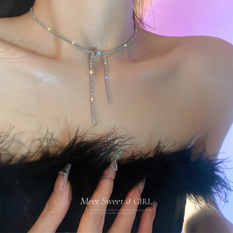 铜合金项链 蝴蝶结项链女款高级设计感小众轻奢颈链锁骨链嘻哈风