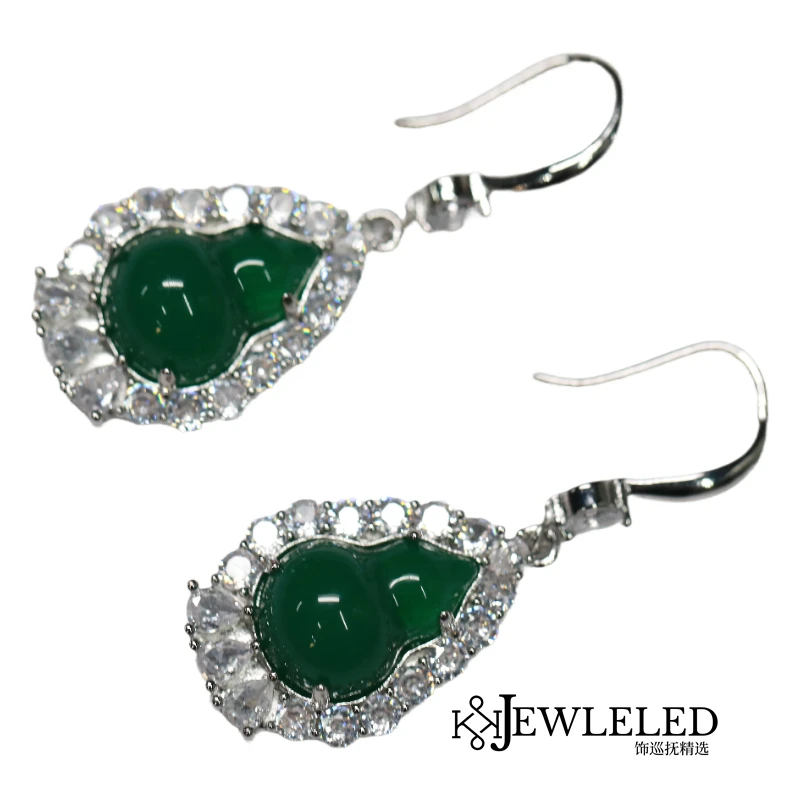 铜合金玻璃耳饰 新中式复古绿色葫芦高级感国风耳环2024新款xp