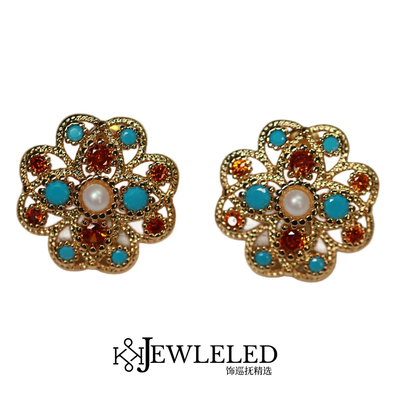 铜合金仿珍珠耳饰 手工气质轻奢时尚百搭复古古风法式小众彩色xp