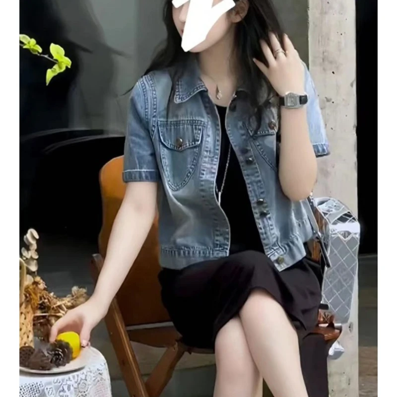 夏季薄款牛仔短袖衬衫女2024新款休闲百搭显瘦小个子外套披肩上衣