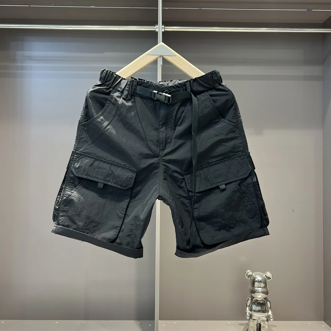 夏季新款男士洋气短裤薄款多口袋五分裤宽松凉快松紧腰速干锦纶透