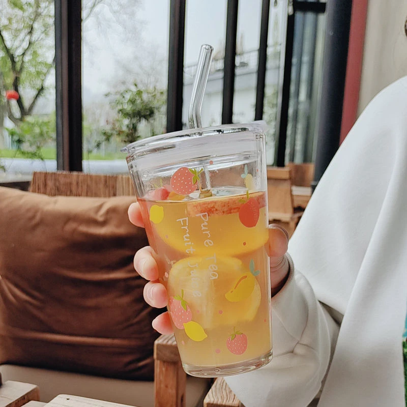 少女心高颜值吸管杯可爱家用办公玻璃喝水杯带吸管厚实果汁冷饮杯