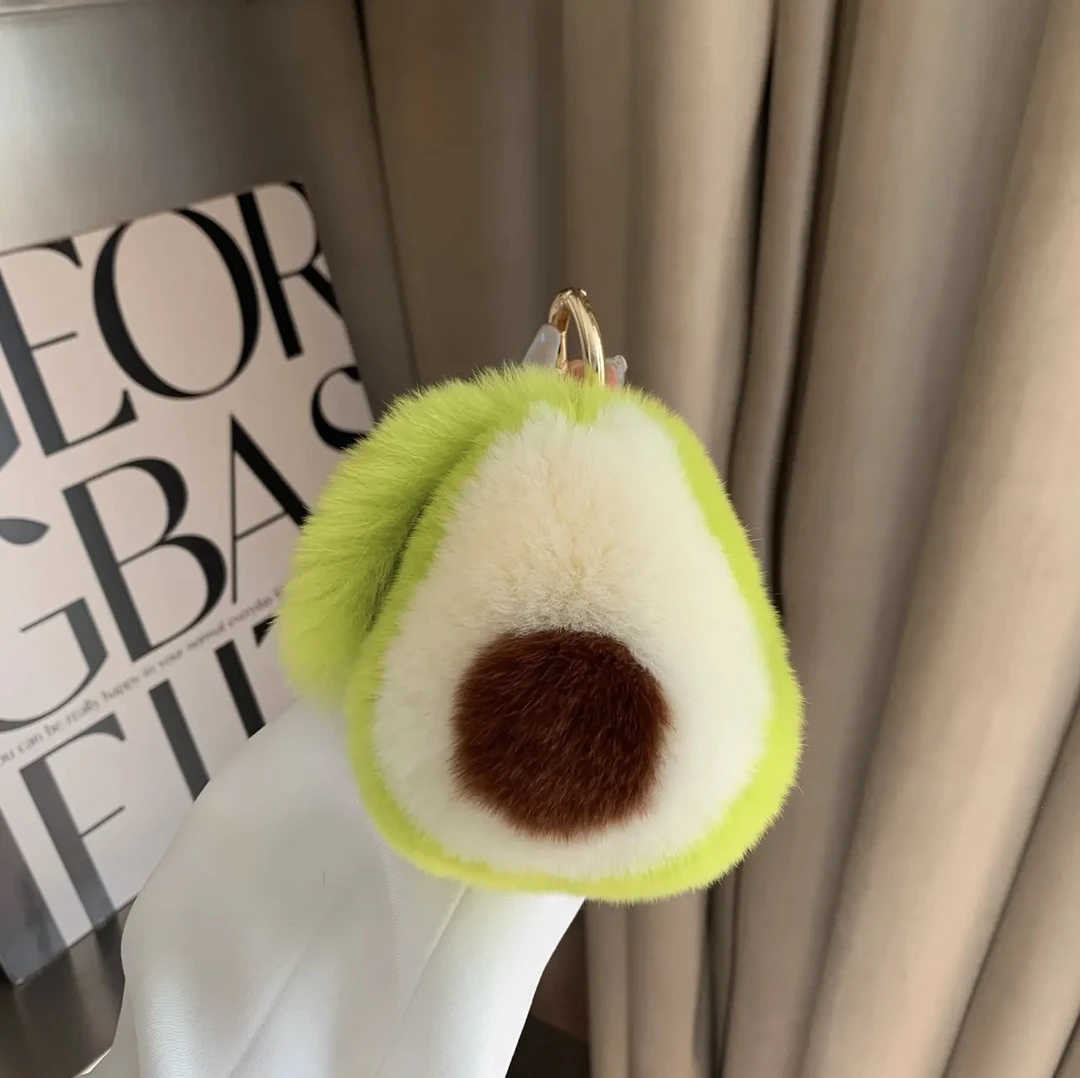 【清新绿牛油果】獭兔毛书包挂件毛绒汽车钥匙扣真毛包包挂饰礼物