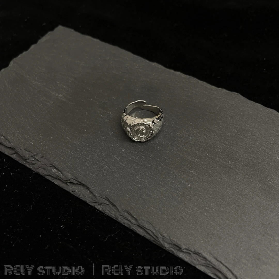 925银戒指 R&Y  | ins小众欧美中古风重工浮雕纹理戒指 | 月神