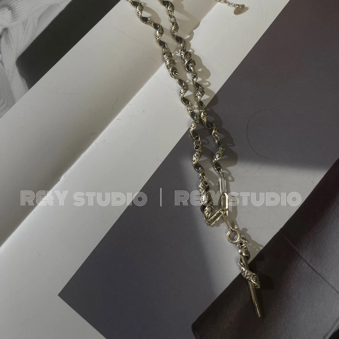 坠链均925银 R&Y 通体银 | 小众设计款复古绸缎纽纹项链45+5cm