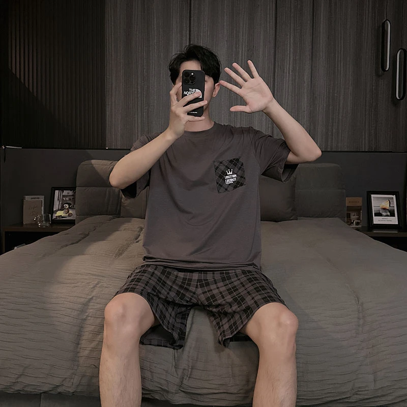 短袖男士睡衣夏季2025新款莫代尔薄款冰丝圆领家居服夏天休闲套装