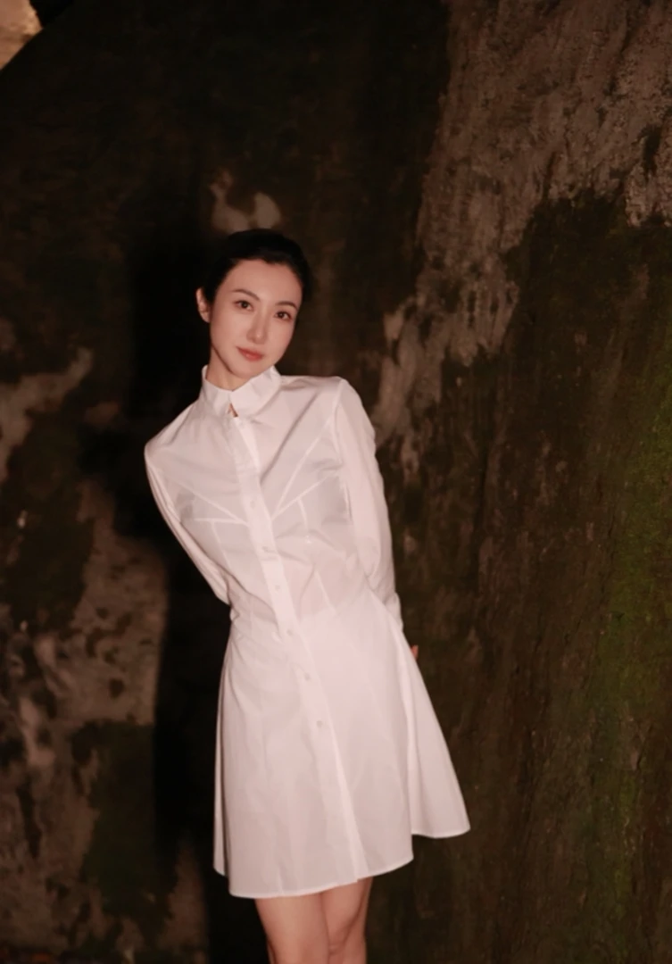 【壁虎姐】F240530白色立领夏季显瘦轻奢衬衫连衣裙