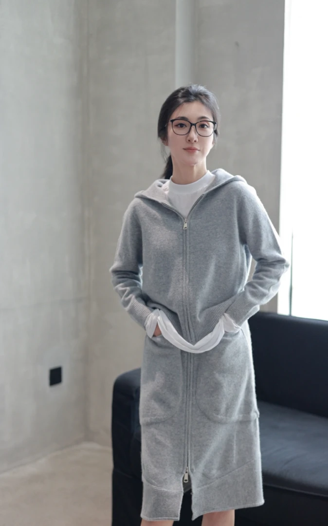 【壁虎姐】F240913-10秋冬新款 灰色连帽长袖外套 松紧腰半裙套装