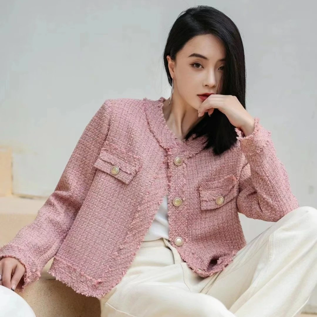 11HQ41851安洛贝小香风气质名媛短外套小香风外套粉色时尚女装