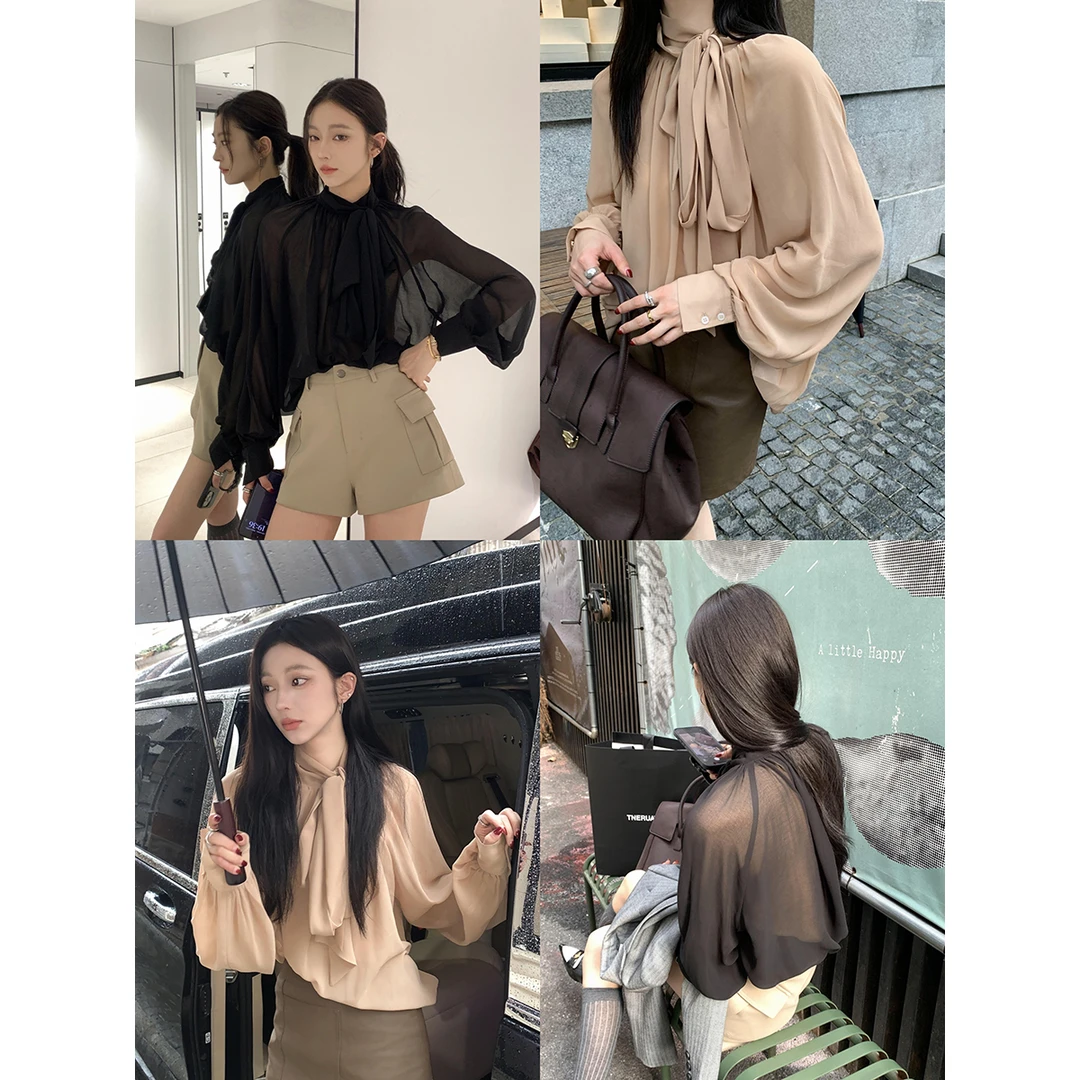 安酒月【漫游温莎】秋季法式飘带衬衫女百搭宽松显瘦上衣AJ4COC10